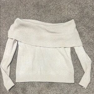 Aerie Cream Off-the-Shoulder Sweater with Ribbed Knit
